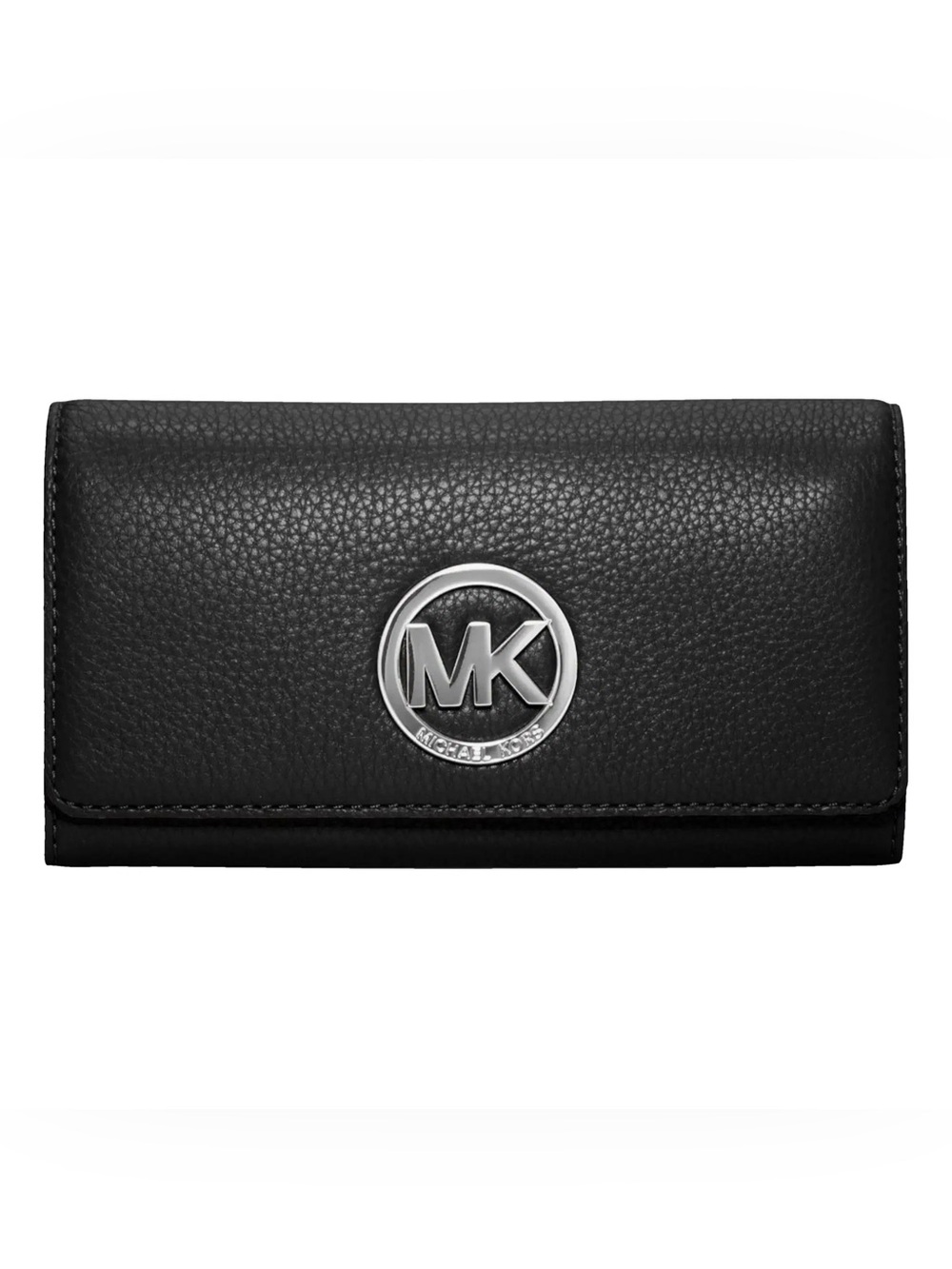 Michael Kors Black Pebbled Leather Clutch with Silver MK Emblem
